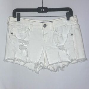 Express Distressed White Denim Shorts